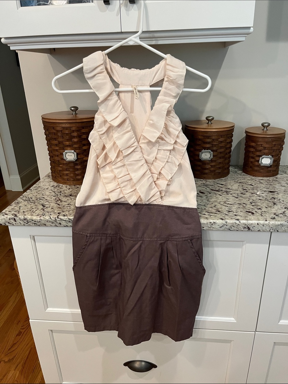 hello miss Blush and Brown Ruffle Halter Dress